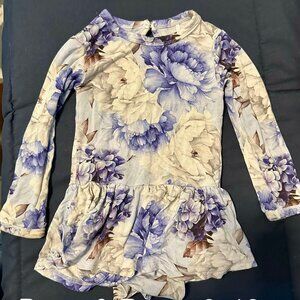 Bums & Roses Floral Bodysuit Twirl Dress with matching Bow 6/12